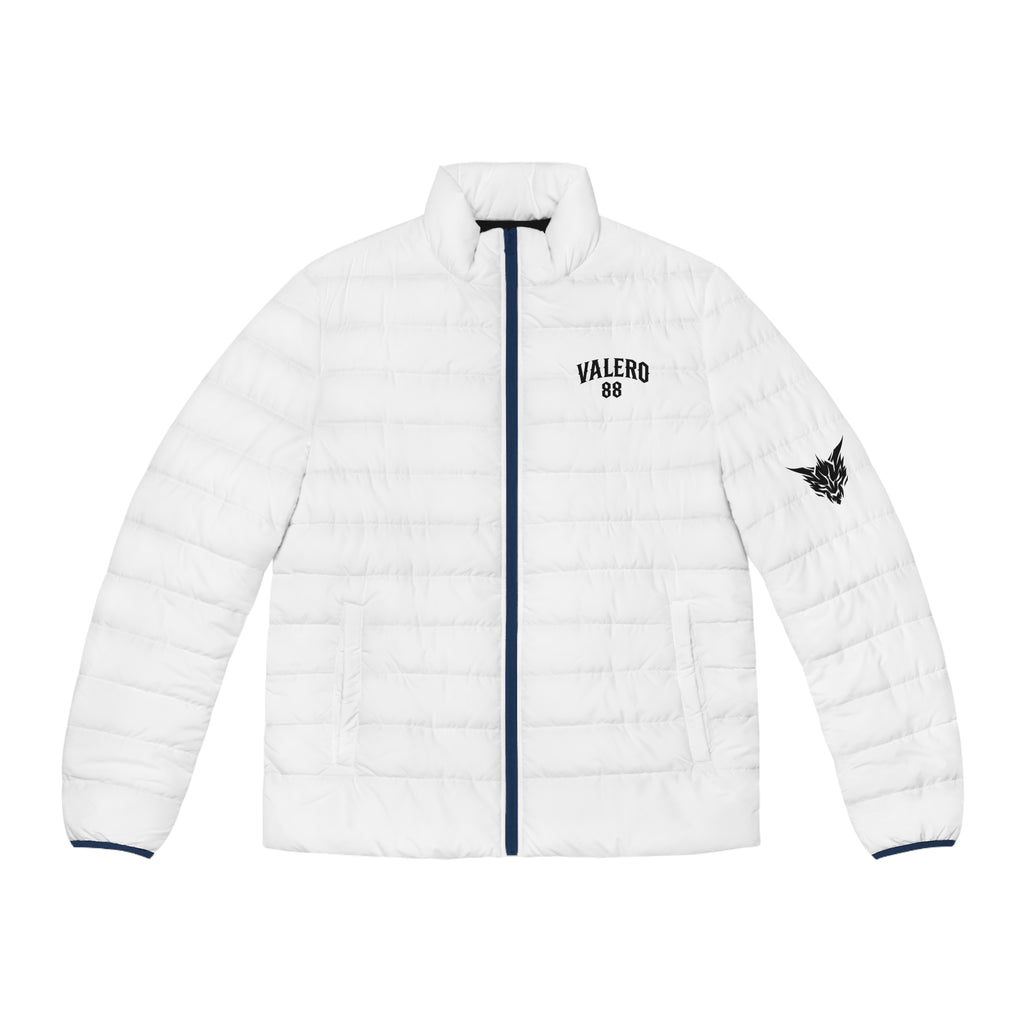Valero 88 Men's White Puffer Jacket — Lightweight Quilted Coat with Sleeve Emblem