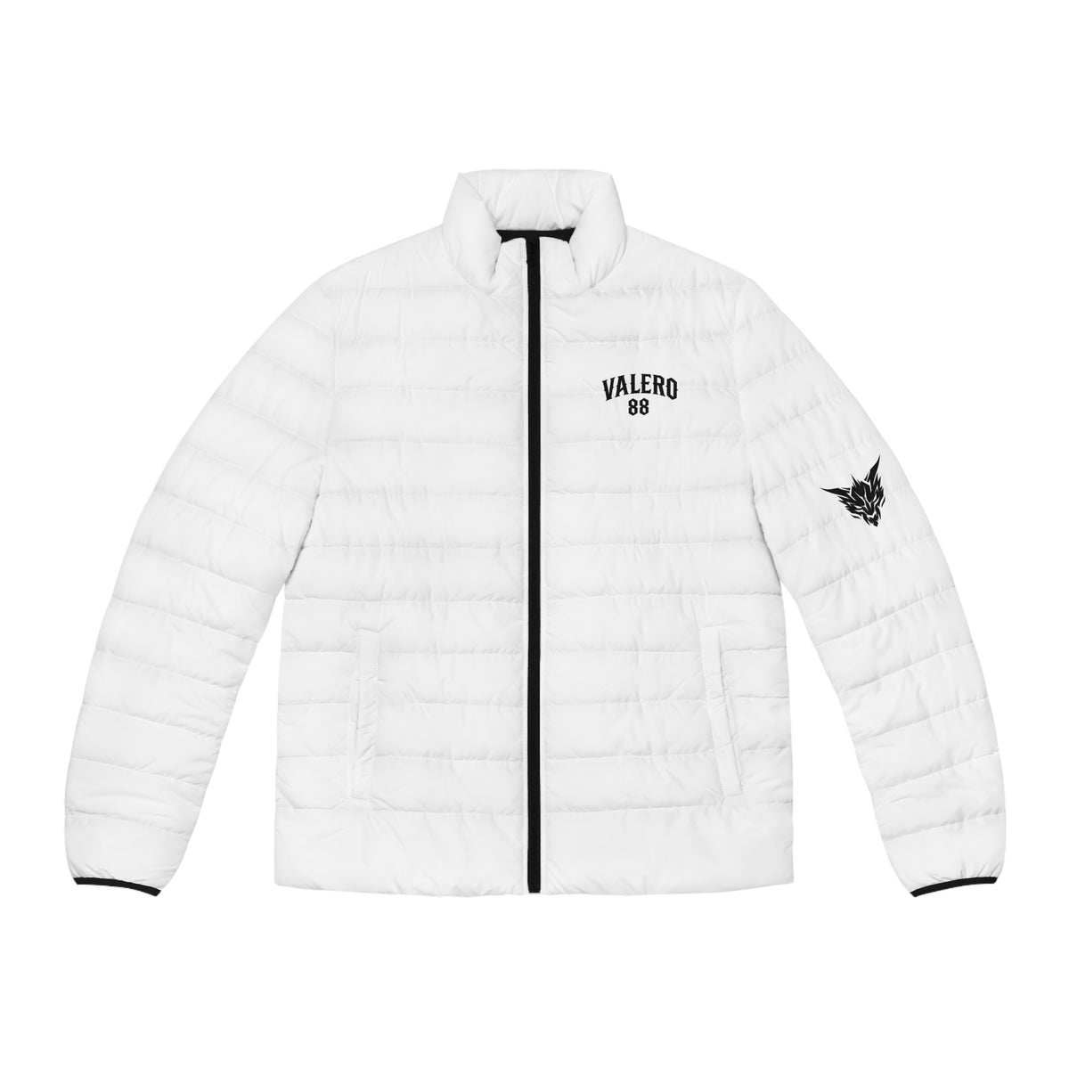 Valero 88 Men's White Puffer Jacket — Lightweight Quilted Coat with Sleeve Emblem